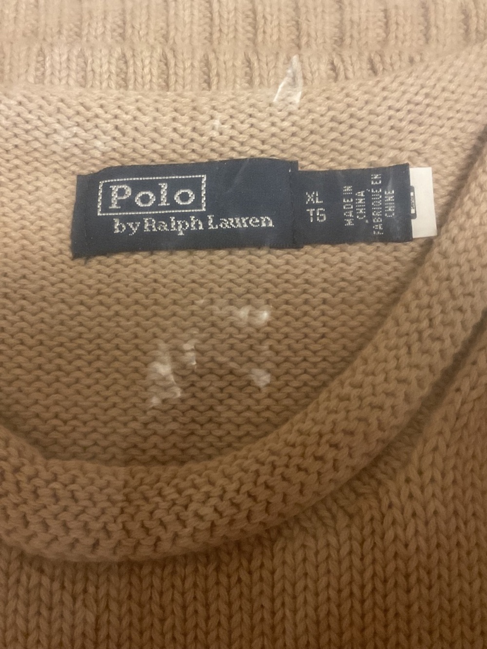 NWOT Polo Ralph Lauren Bear Rolled Neck Tan Cotton Sweater Size US XL - Picture 7 of 9